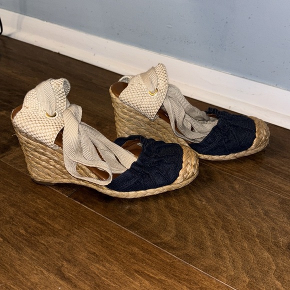 BCBGMAXAZRIA Denim Wedge Ankle Lace Sandals - Picture 2 of 8